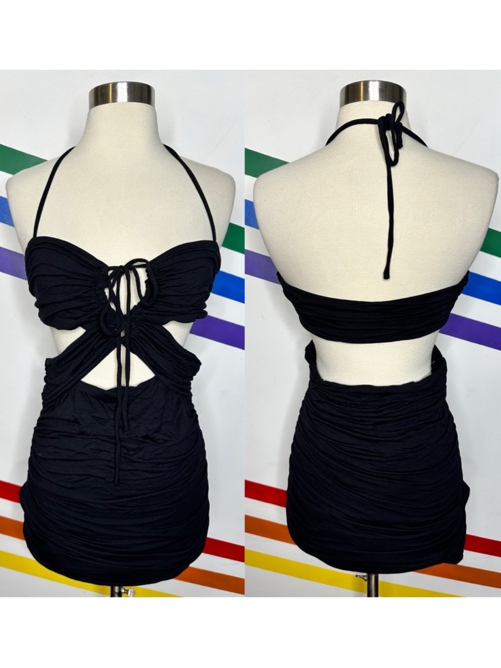 NEW Anthropologie The Ariana Halter Mini Dress Black XS scrappy cutout